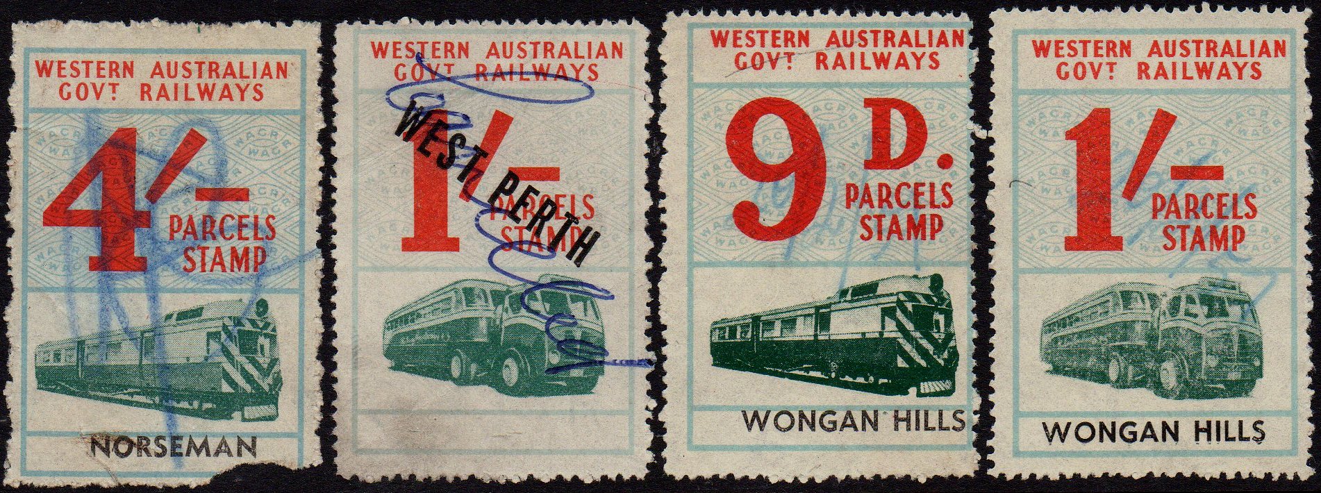 Western Australia Railway Parcels Stamps Manuscript Cancellations
